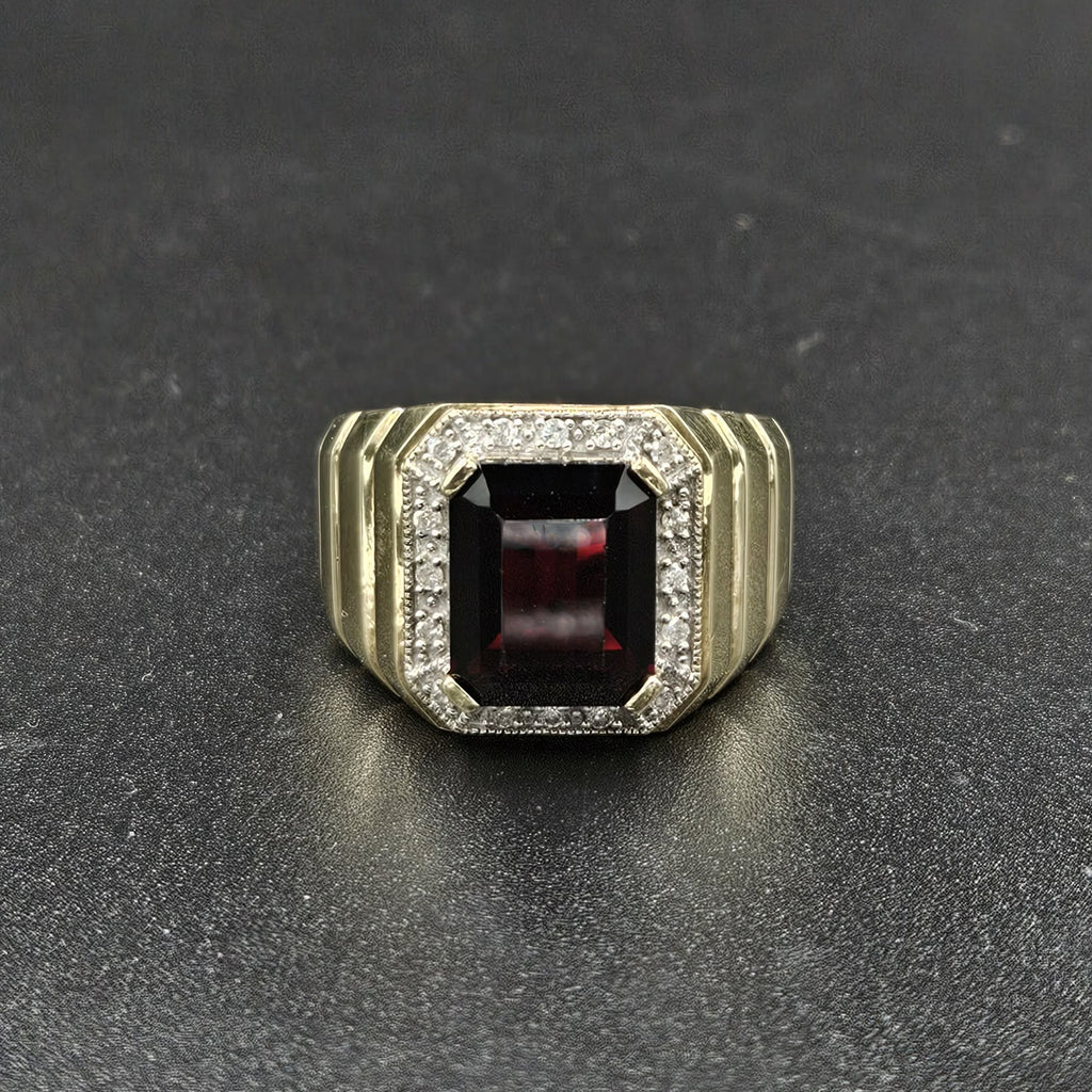 9ct Yellow Gold 12x10mm Red Emerald & Diamond Ring