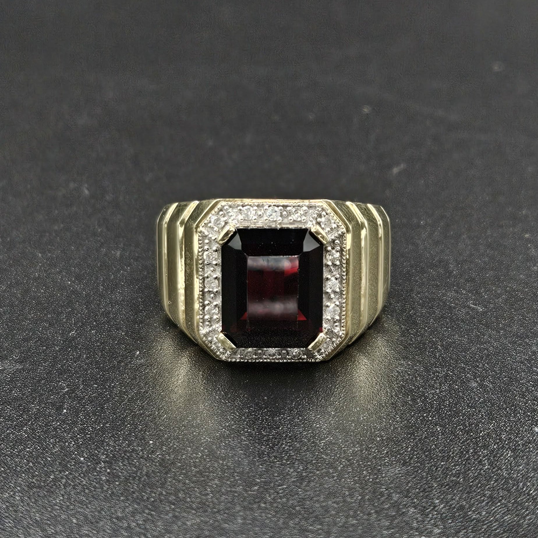 9ct Yellow Gold 12x10mm Red Emerald & Diamond Ring