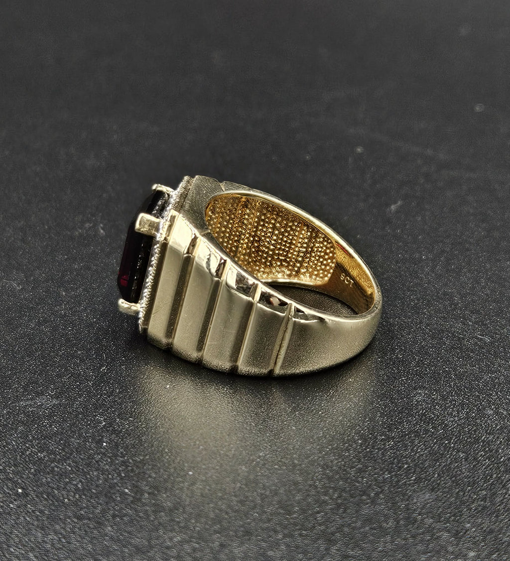 9ct Yellow Gold 12x10mm Red Emerald & Diamond Ring