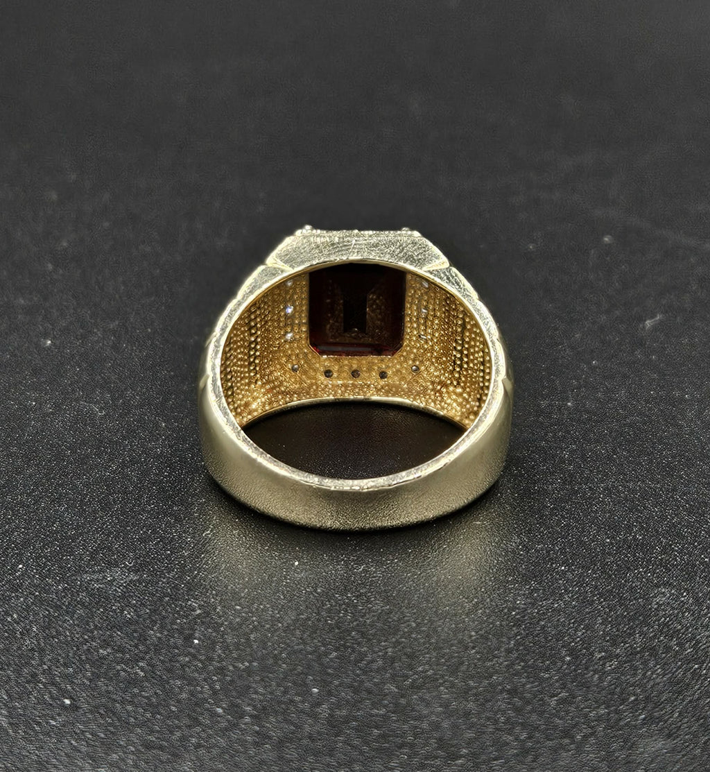 9ct Yellow Gold 12x10mm Red Emerald & Diamond Ring