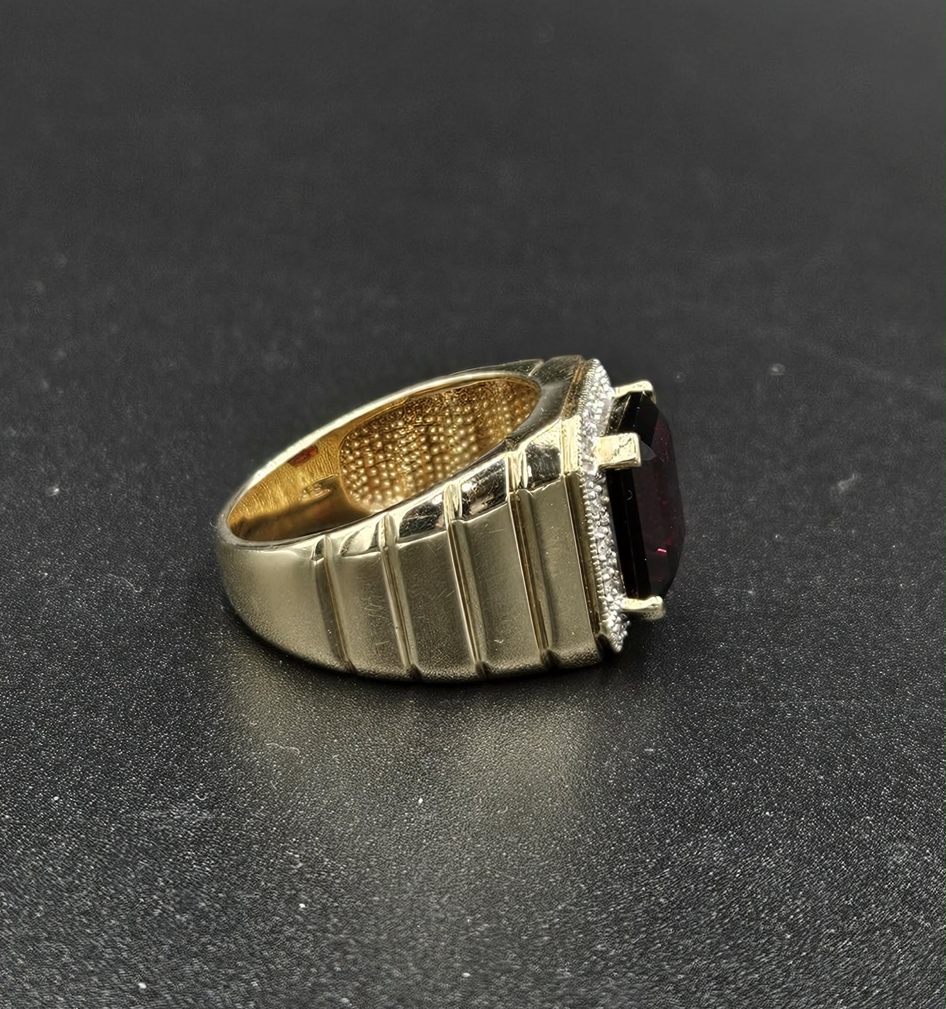 9ct Yellow Gold 12x10mm Red Emerald & Diamond Ring