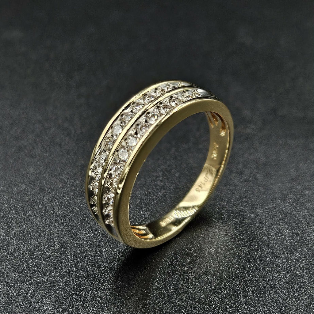 9ct Yellow Gold Double Row Diamond Ring