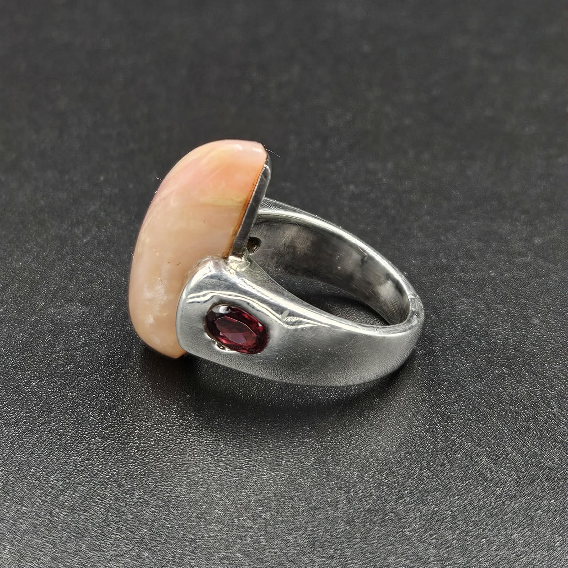 Sterling Silver Agate & Ruby Ring
