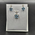 Brand New, Never worn 925 Sterling Silver Blue Amethyst & Cubic Zirconia Pendant & Earrings set