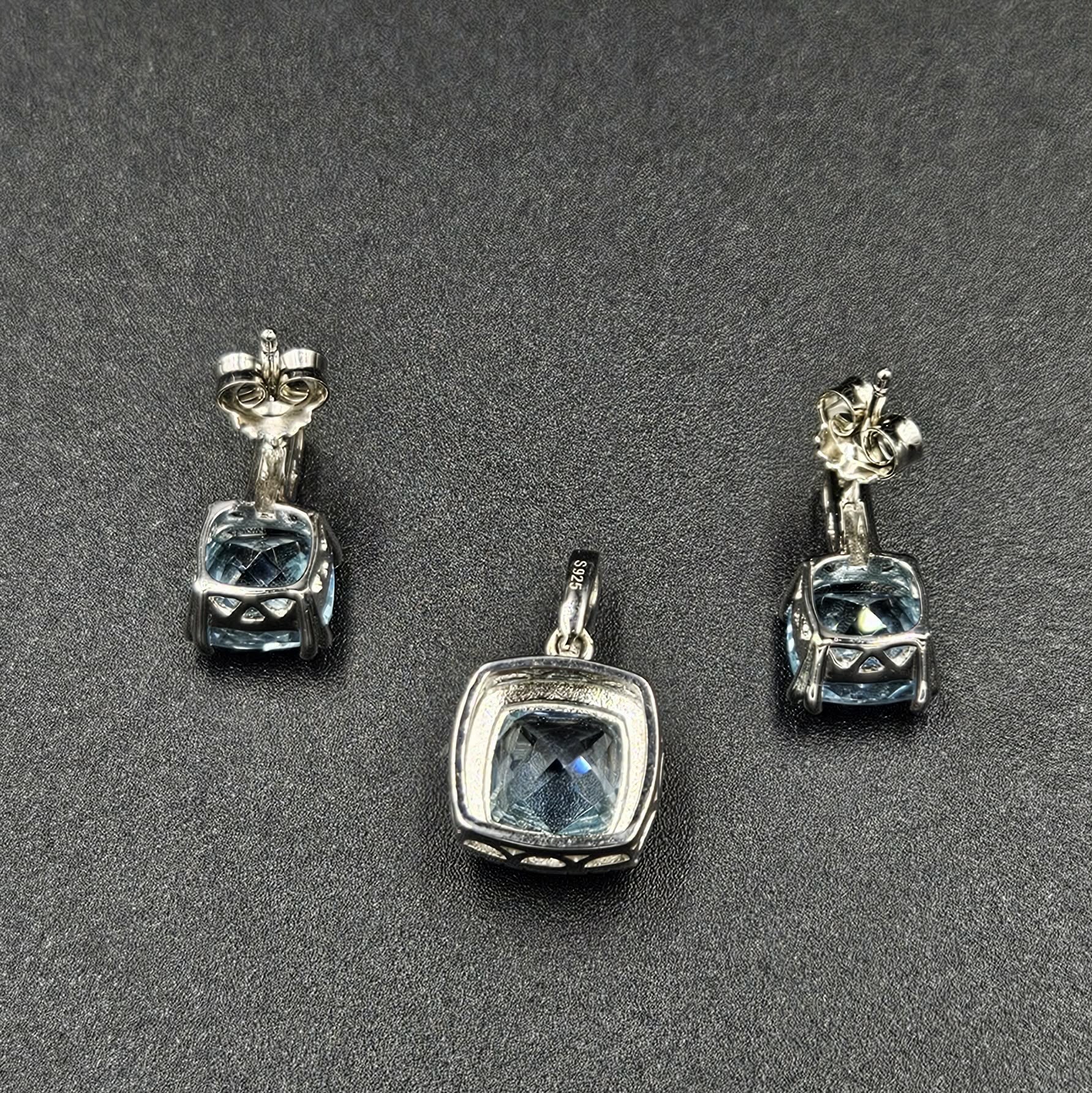 Brand New, Never worn 925 Sterling Silver Blue Amethyst & Cubic Zirconia Pendant & Earrings set