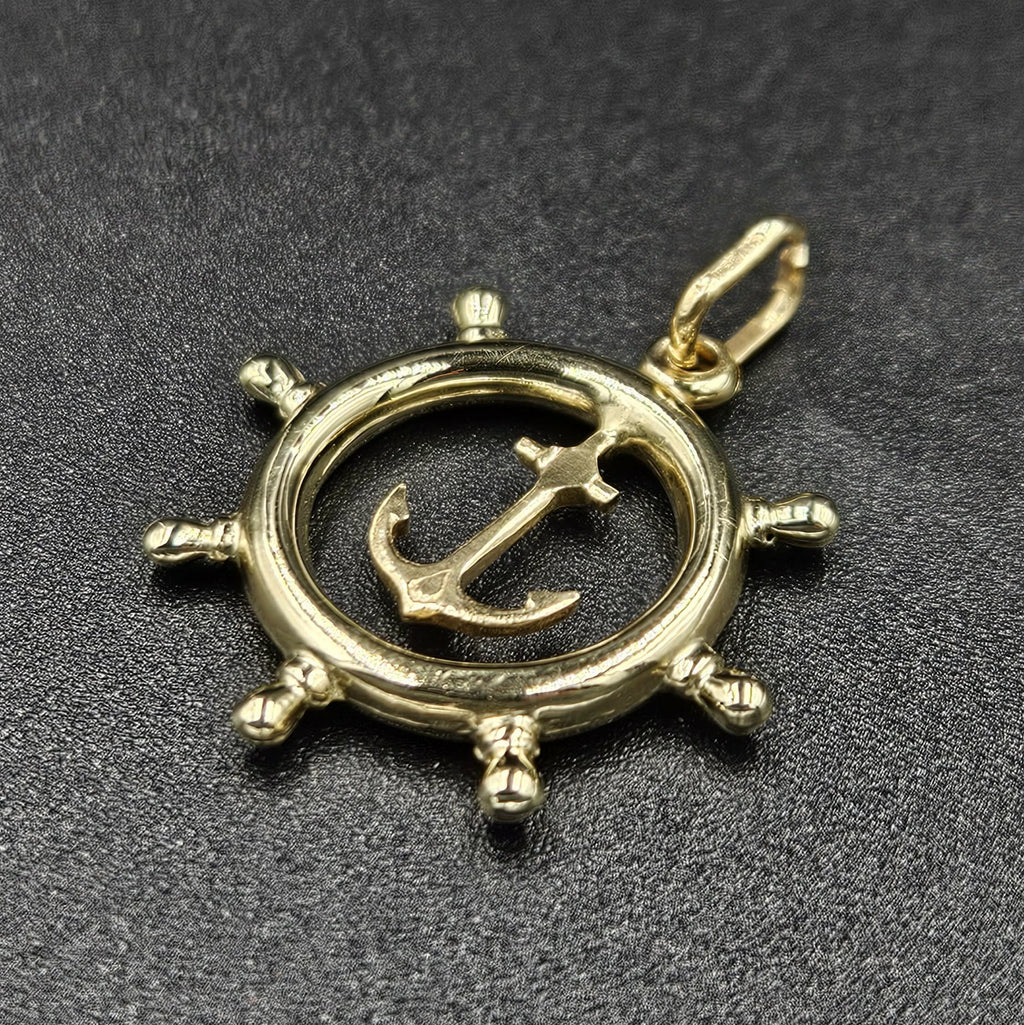 9ct Yellow Gold Anchor & Wheel Pendant