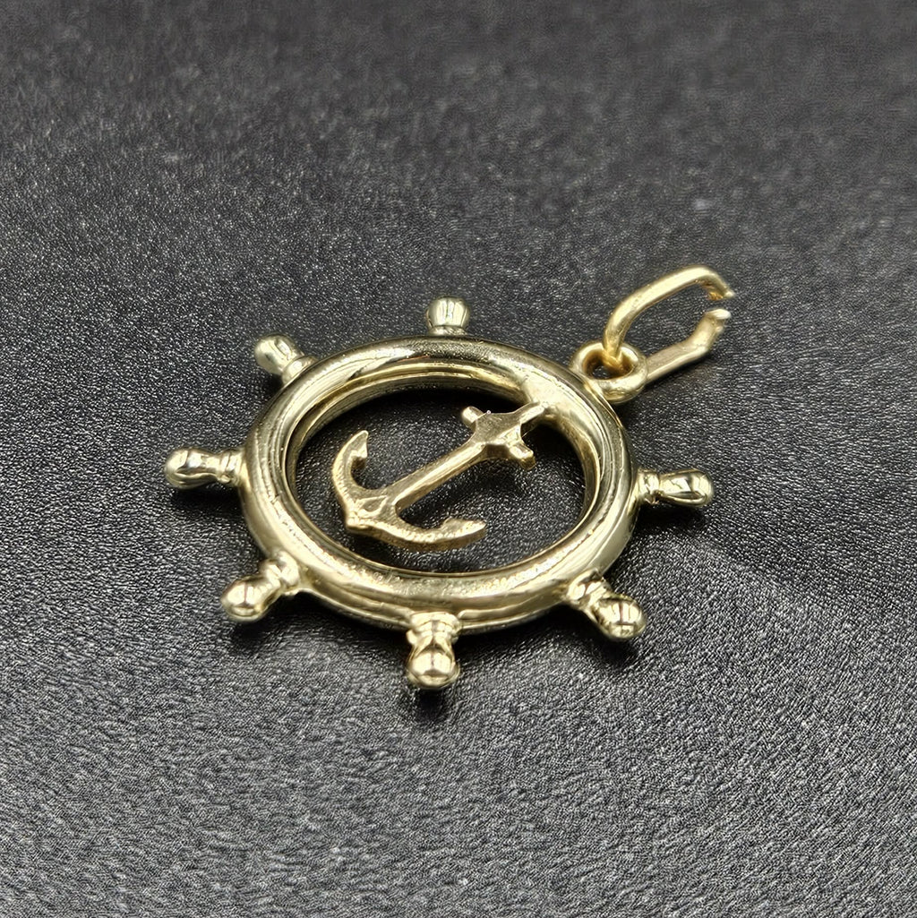9ct Yellow Gold Anchor & Wheel Pendant