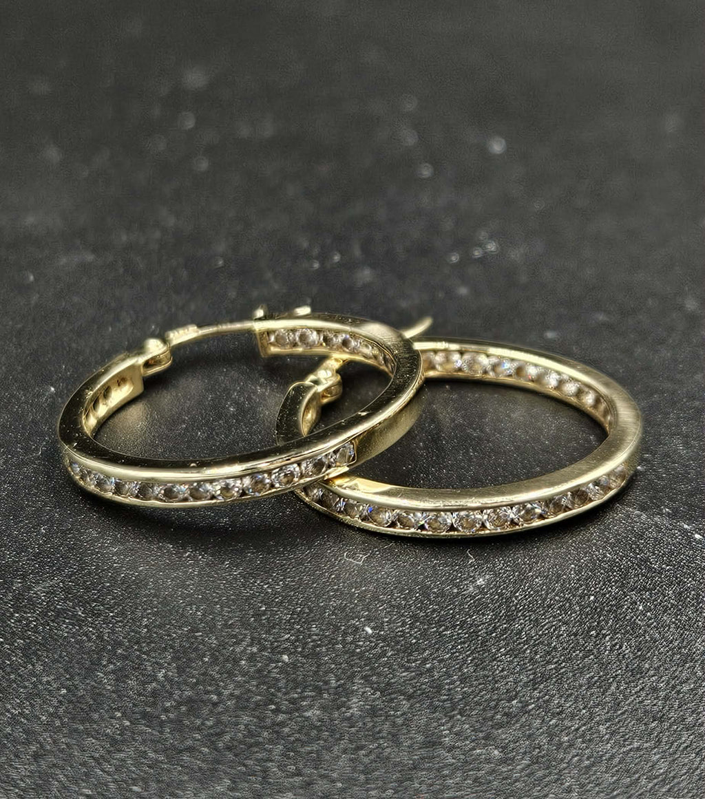 9ct Yellow Gold Diamond Hoop Earrings