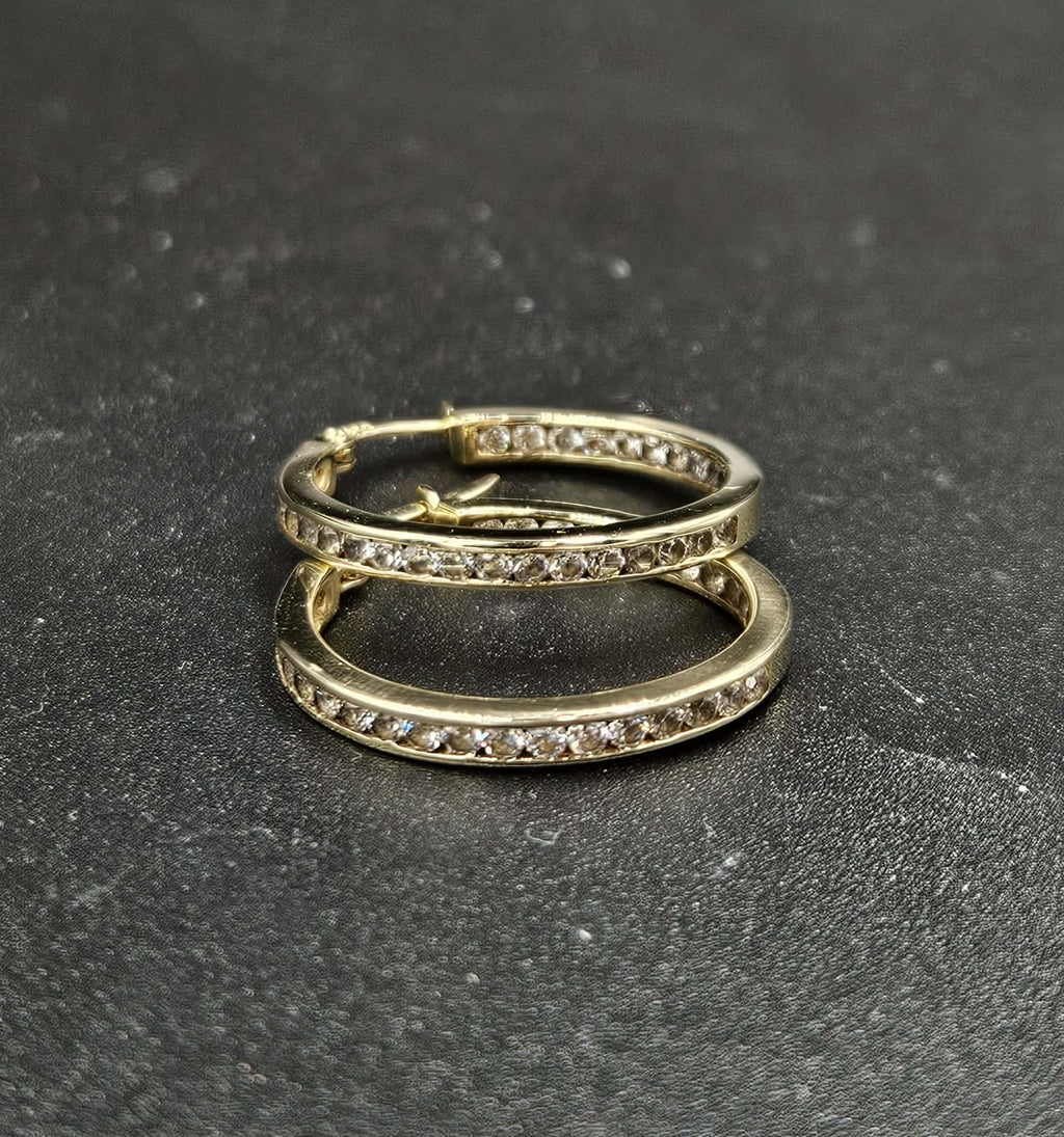 9ct Yellow Gold Diamond Hoop Earrings