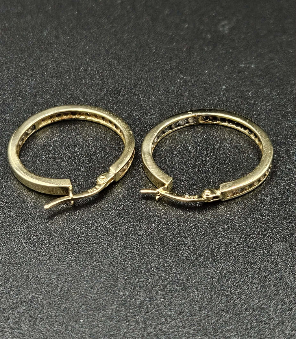 9ct Yellow Gold Diamond Hoop Earrings