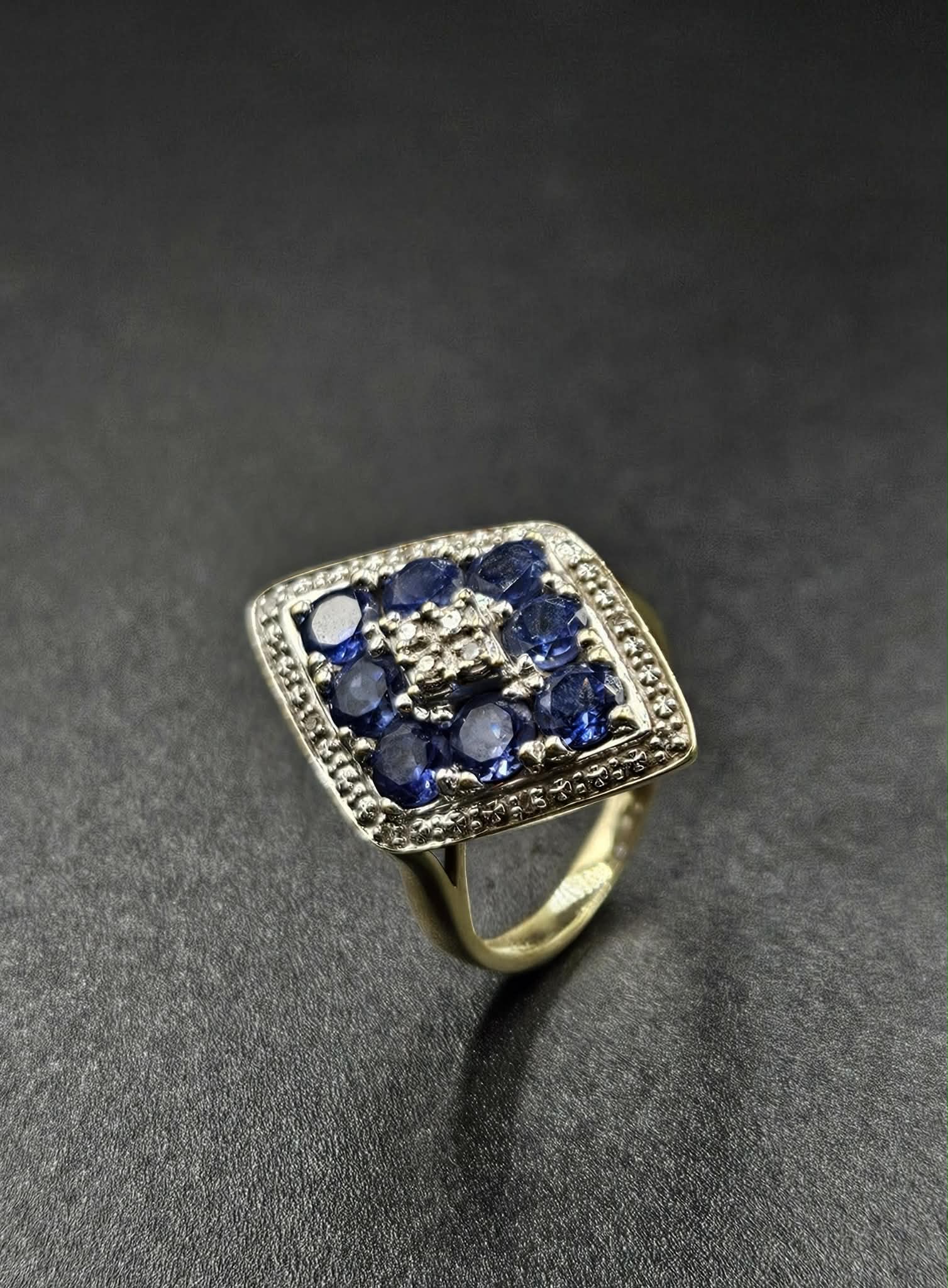 9ct Yellow Gold Blue Sapphire Diamond Ladies Ring