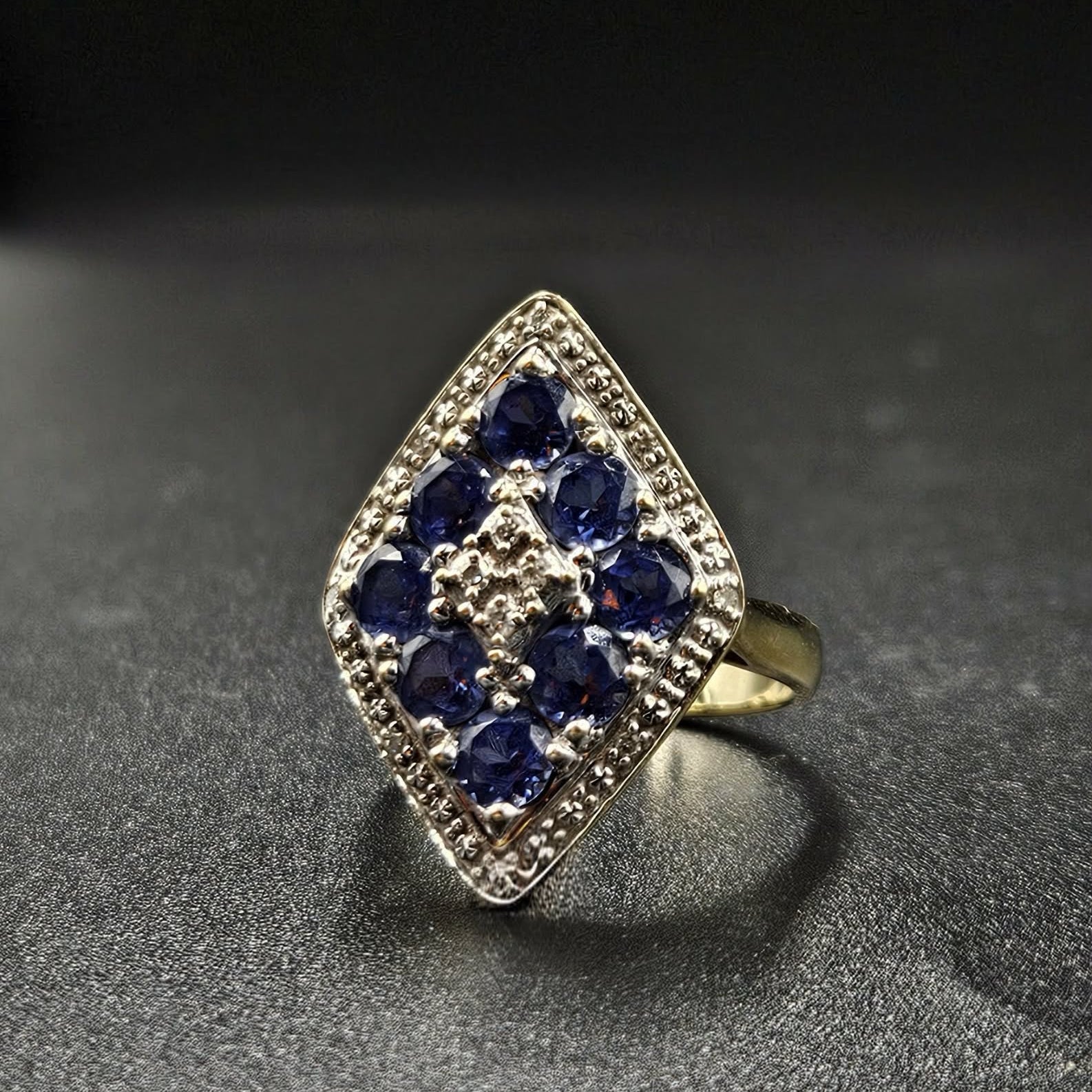 9ct Yellow Gold Blue Sapphire Diamond Ladies Ring