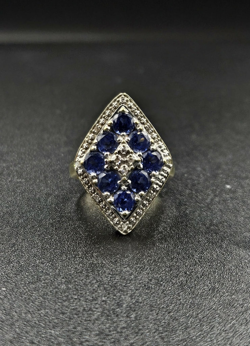 9ct Yellow Gold Blue Sapphire Diamond Ladies Ring