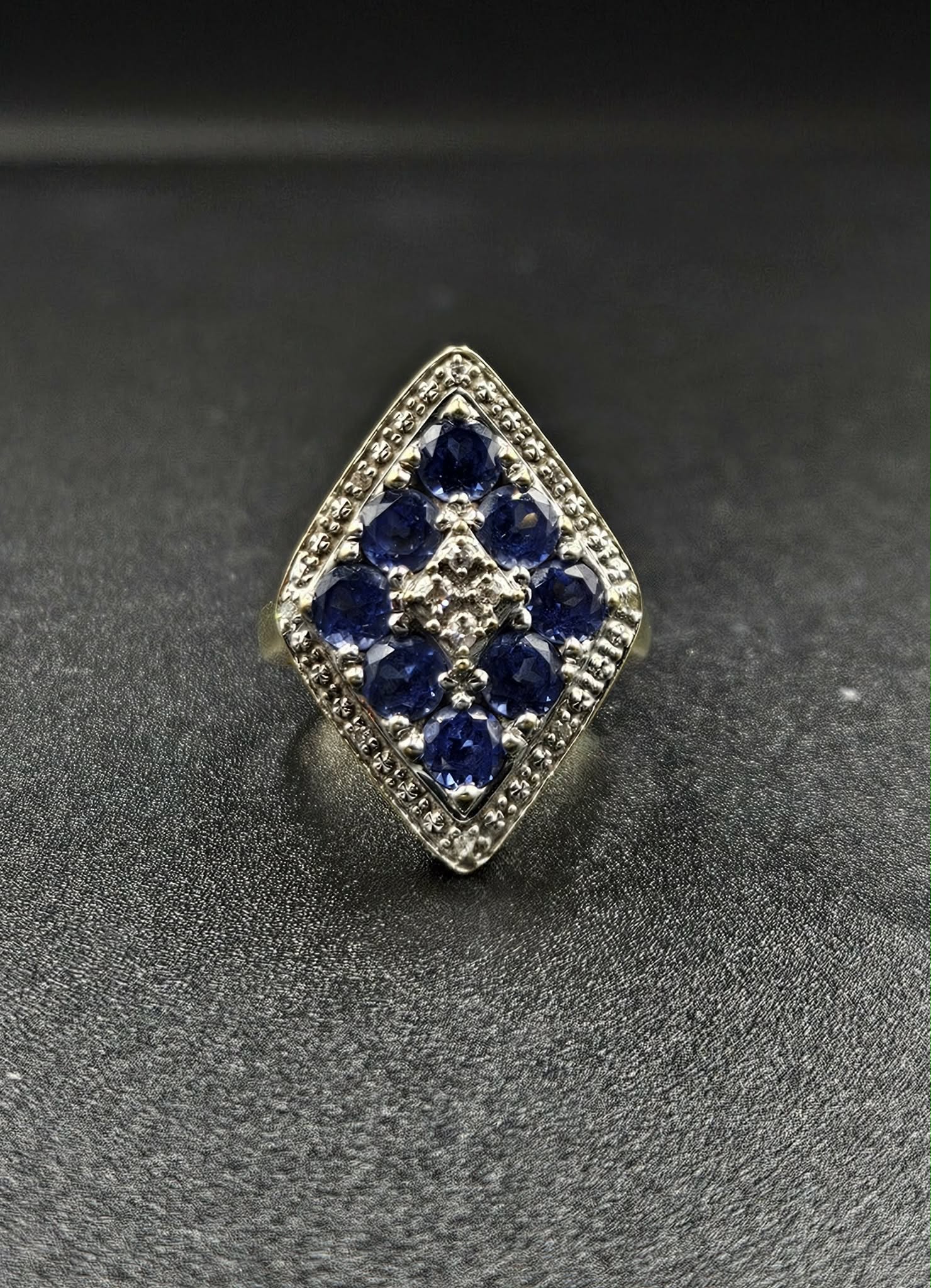 9ct Yellow Gold Blue Sapphire Diamond Ladies Ring