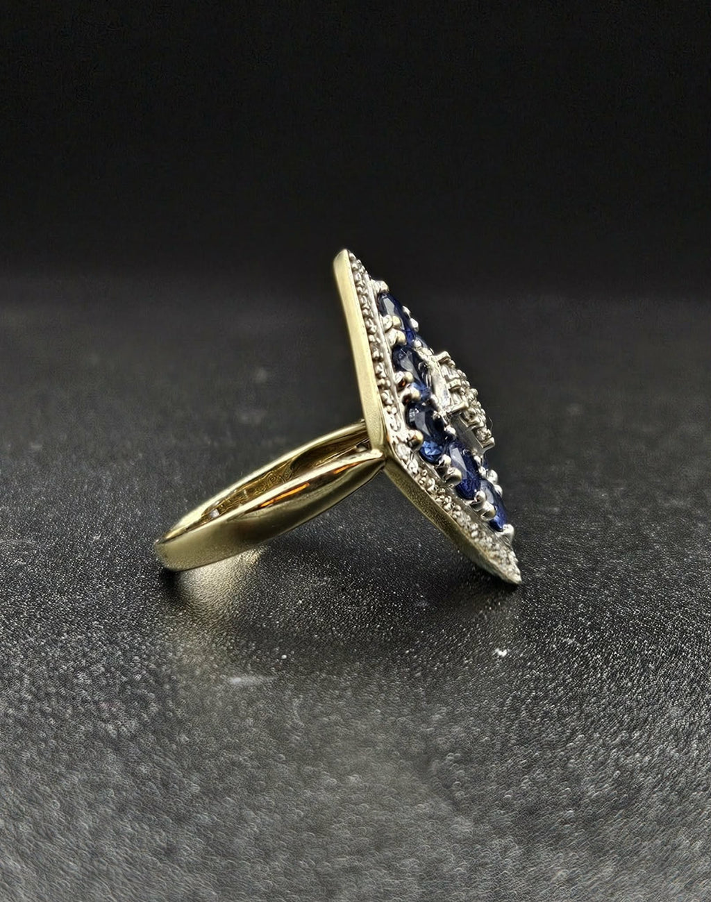 9ct Yellow Gold Blue Sapphire Diamond Ladies Ring