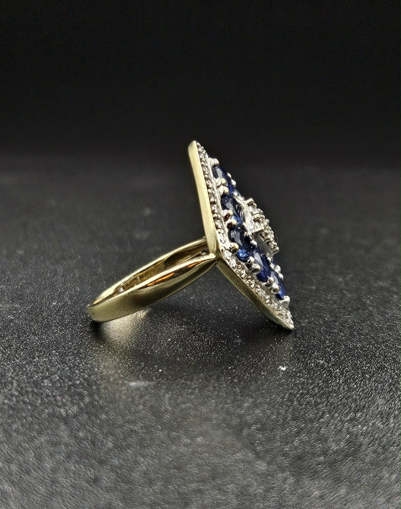 9ct Yellow Gold Blue Sapphire Diamond Ladies Ring