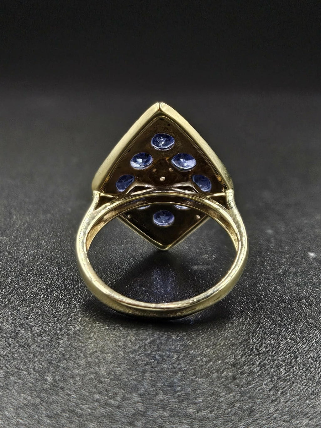 9ct Yellow Gold Blue Sapphire Diamond Ladies Ring