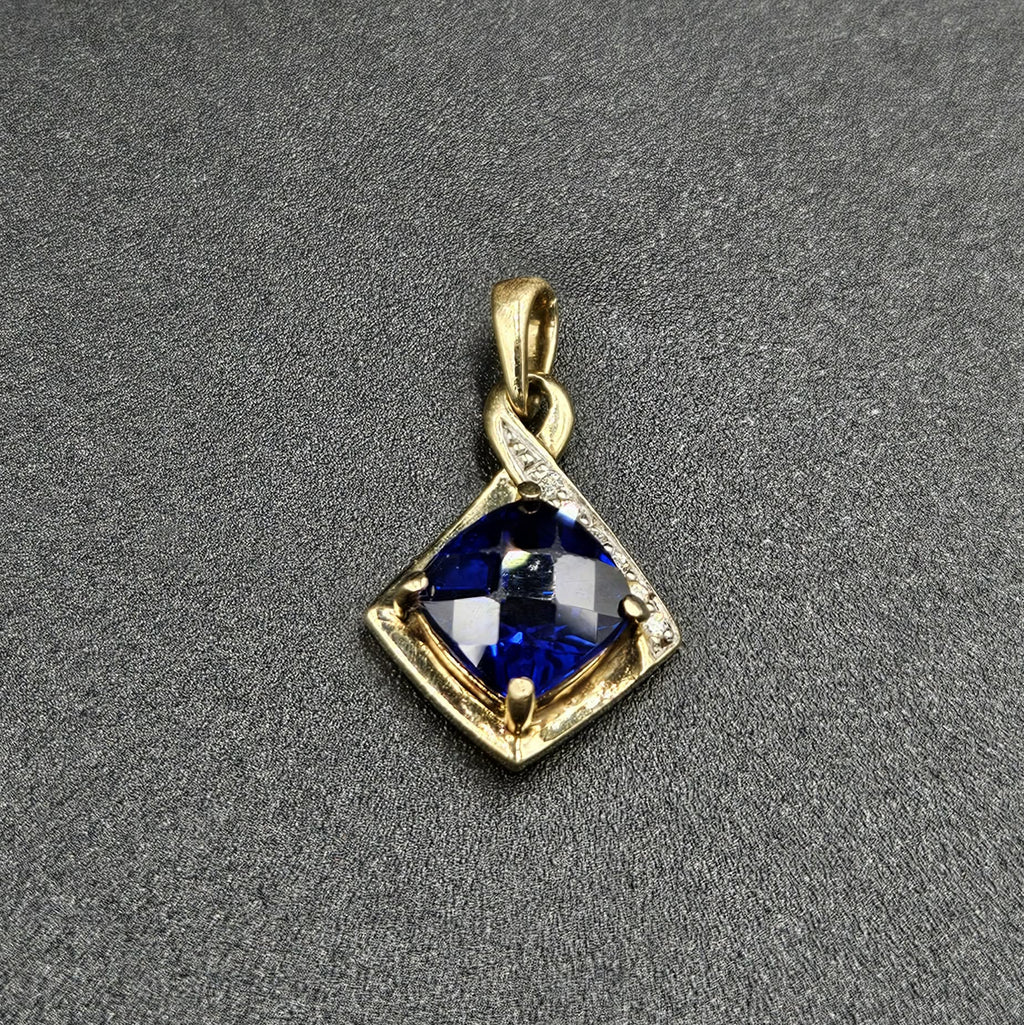 9ct Yellow Gold Diamond & Blue Sapphire Pendant