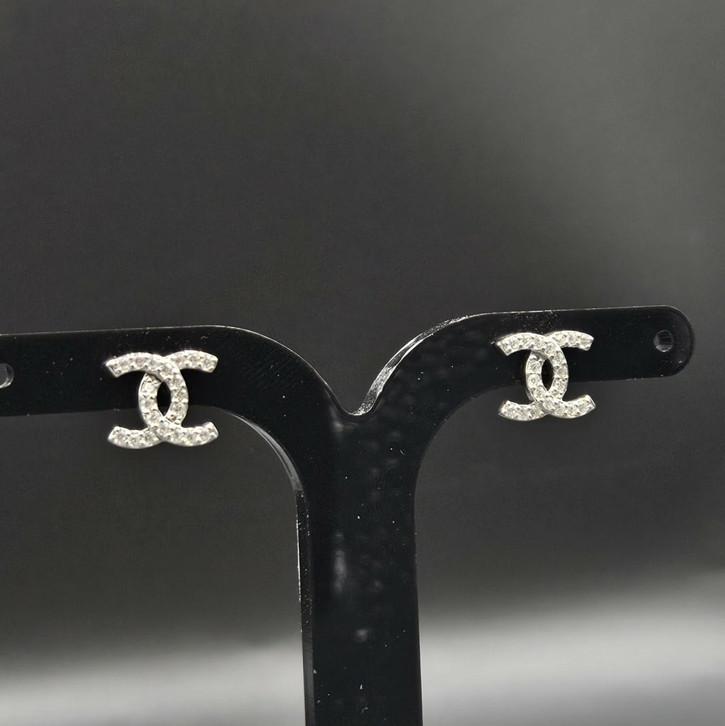 Brand new Sterling Silver Cubic Zirconia Chanel Style Stud Earrings