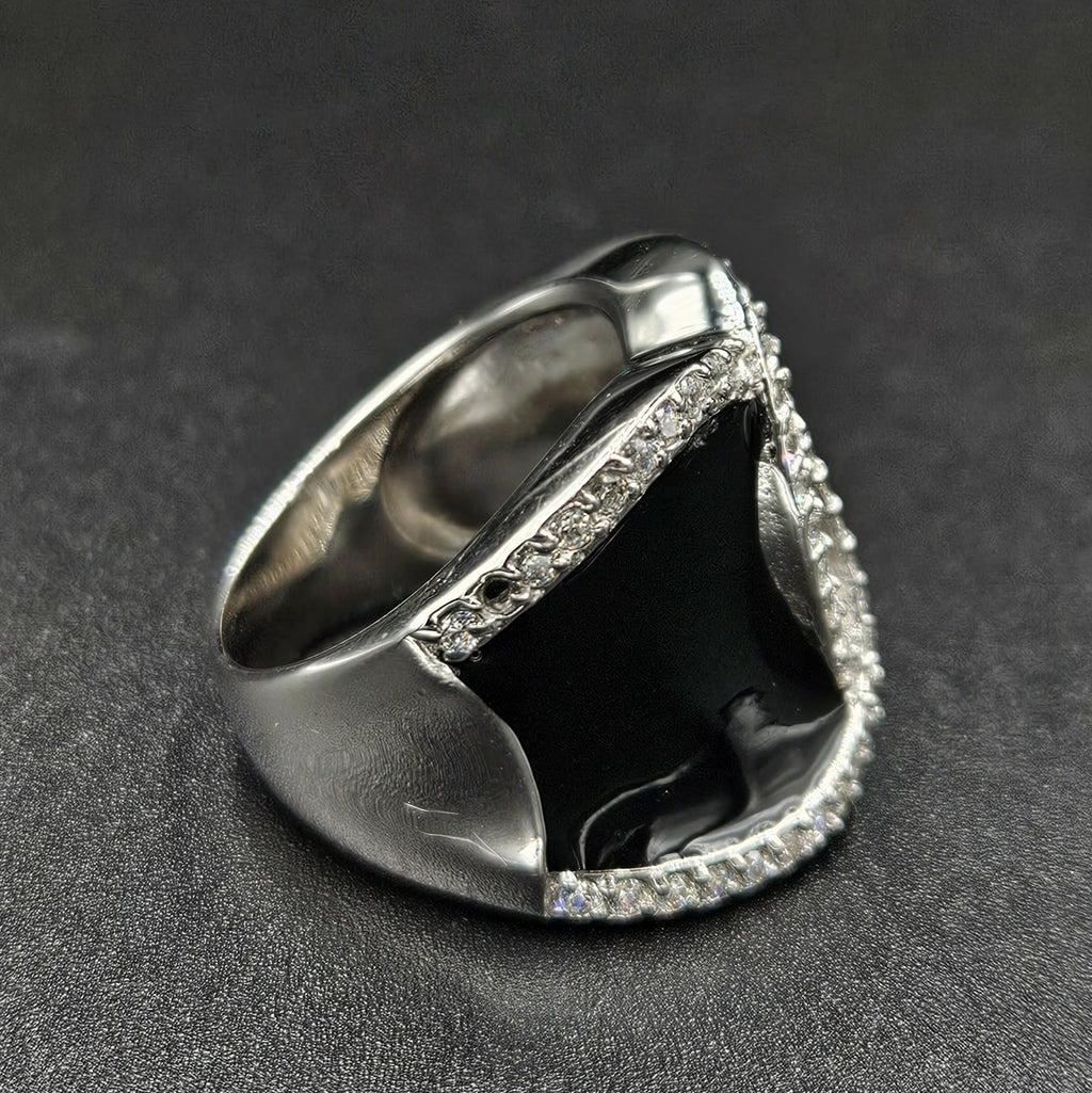 Brand New Sterling Silver, Onyx & Cubic Zirconia Ring