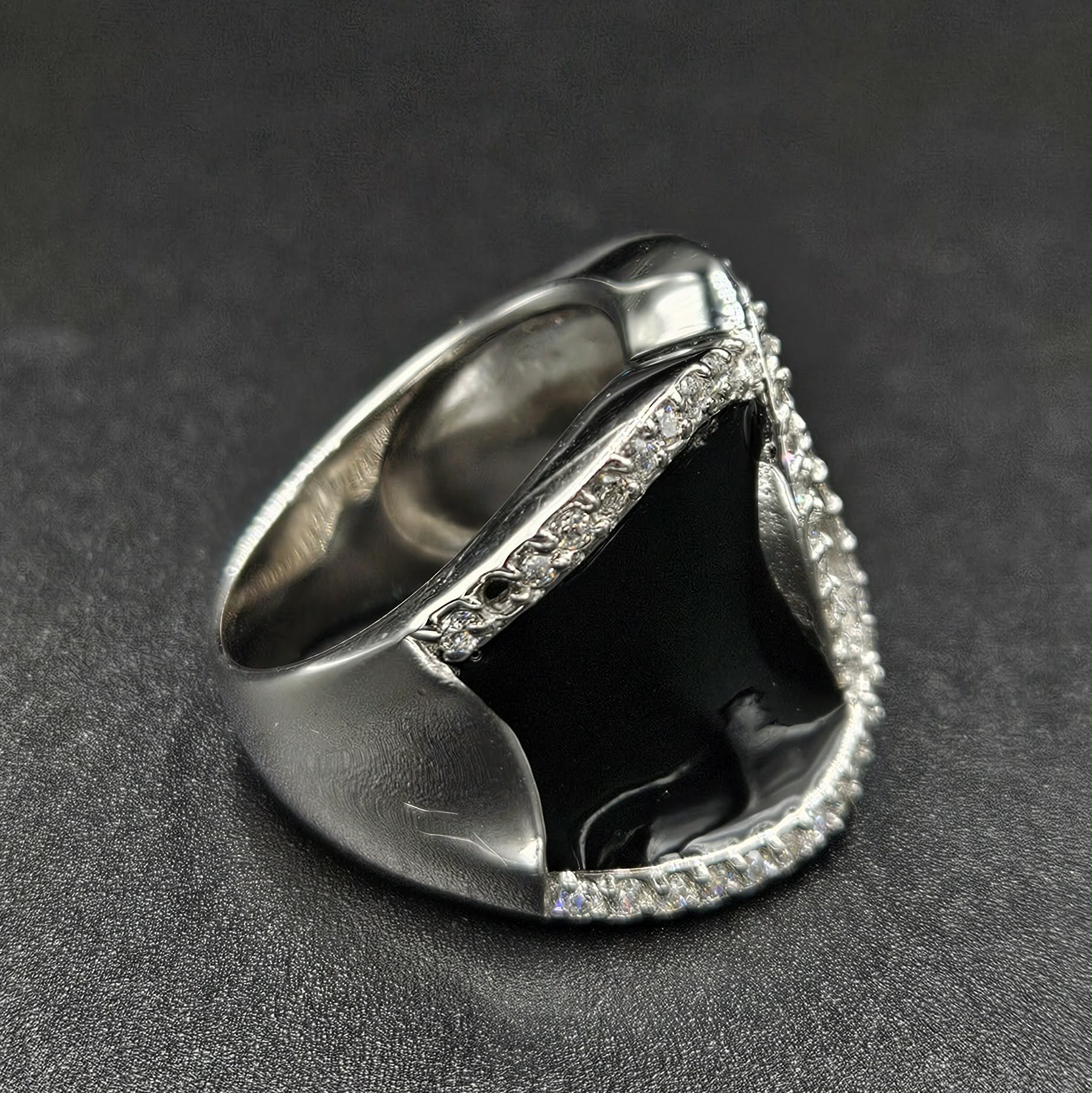 Brand New Sterling Silver, Onyx & Cubic Zirconia Ring