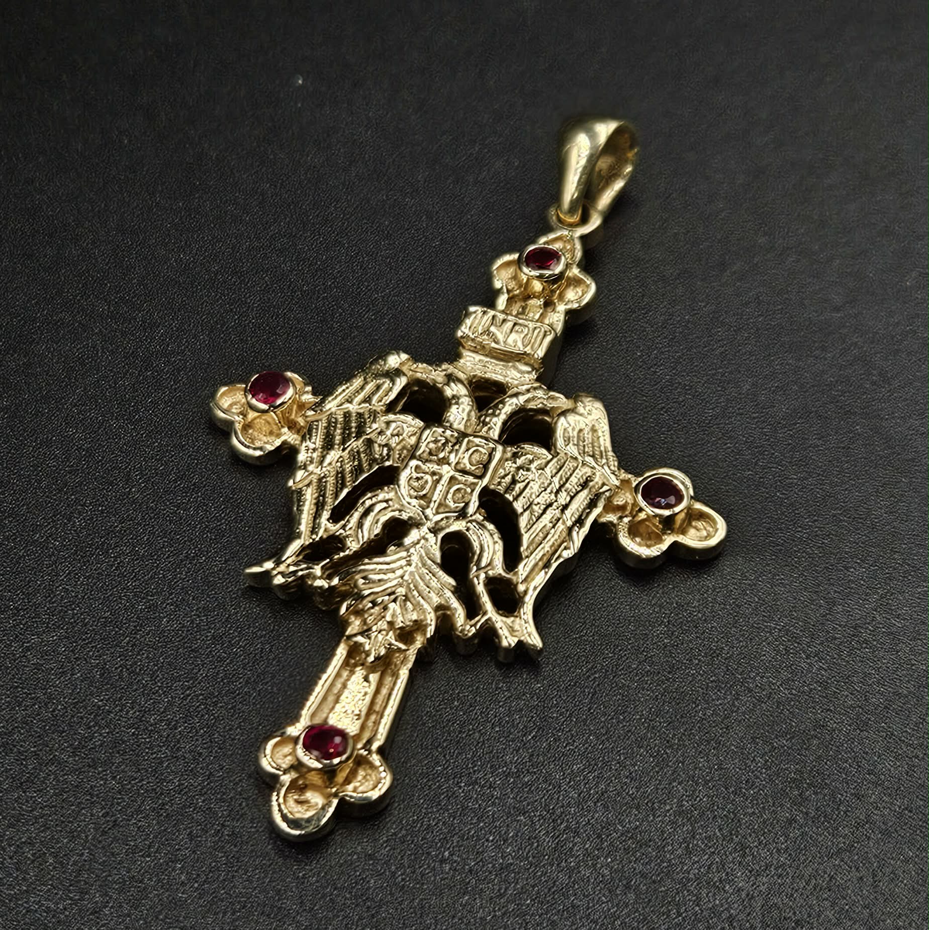 9ct Yellow Gold & Ruby Byzantine / Eastern Orthodox Cross Design