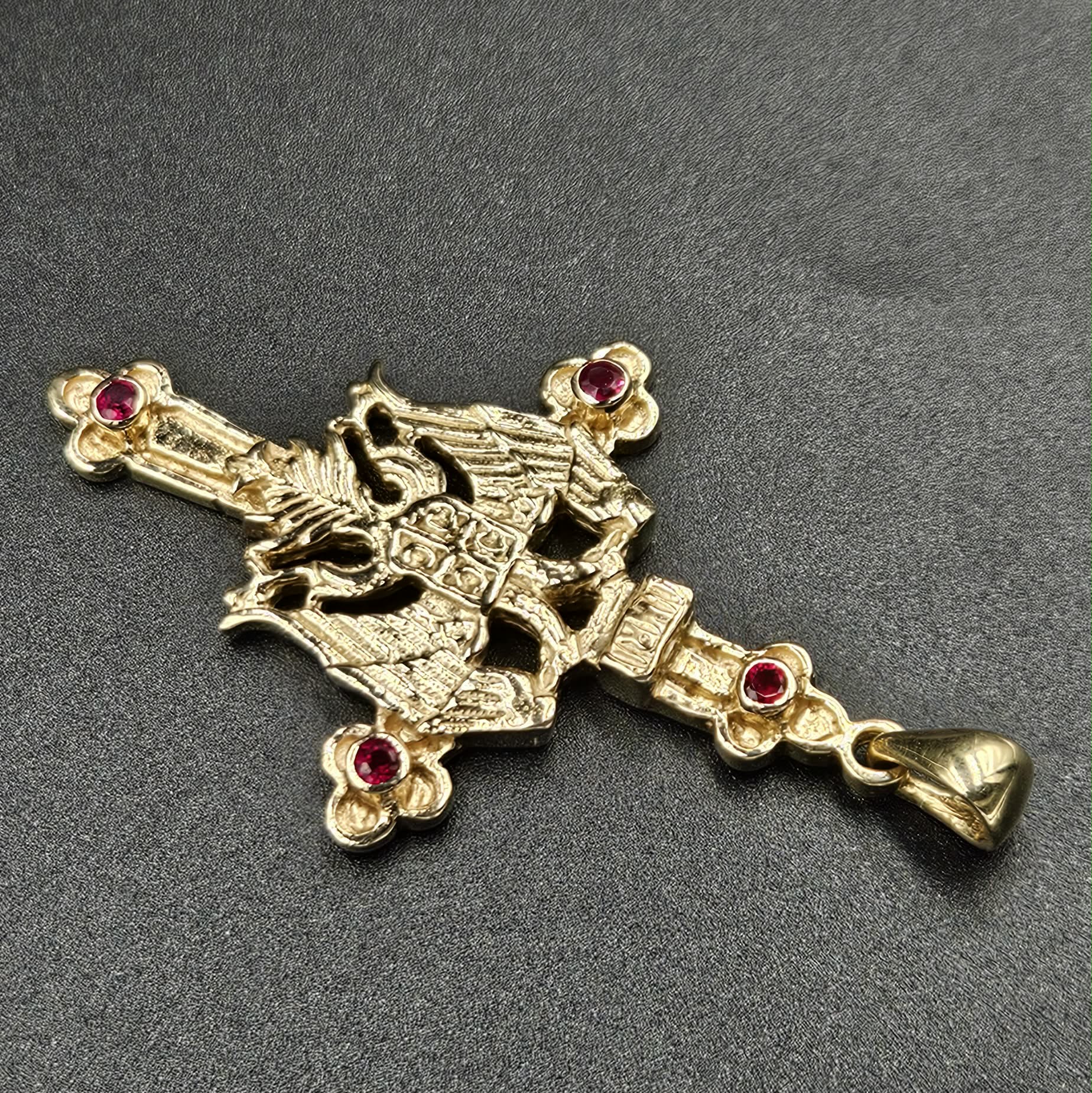 9ct Yellow Gold & Ruby Byzantine / Eastern Orthodox Cross Design