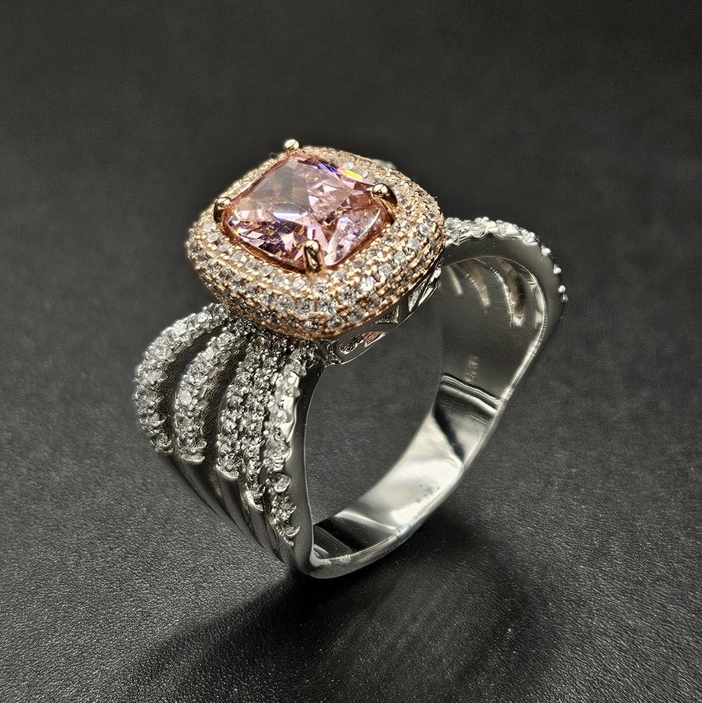 Brand New Sterling Silver, Pink Sapphire & Cubic Zirconia Ladies Ring