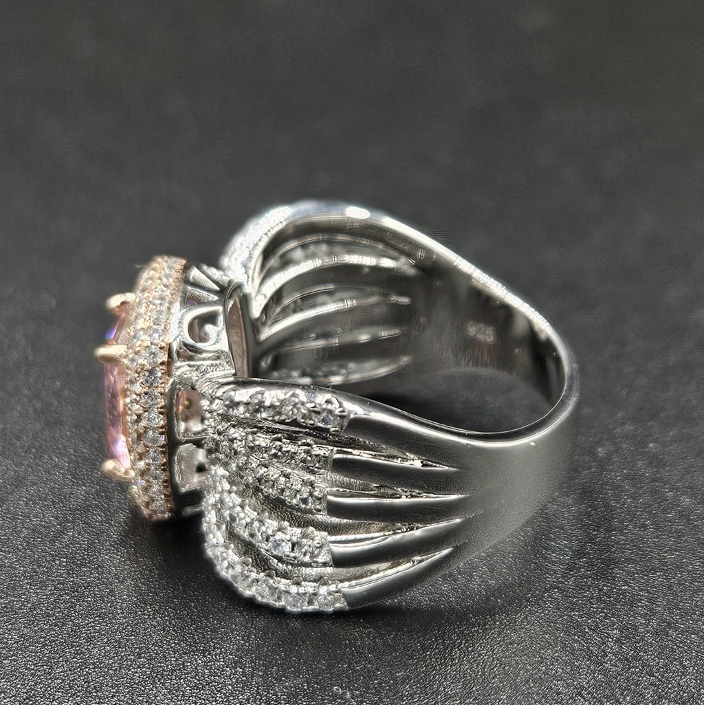 Brand New Sterling Silver, Pink Sapphire & Cubic Zirconia Ladies Ring