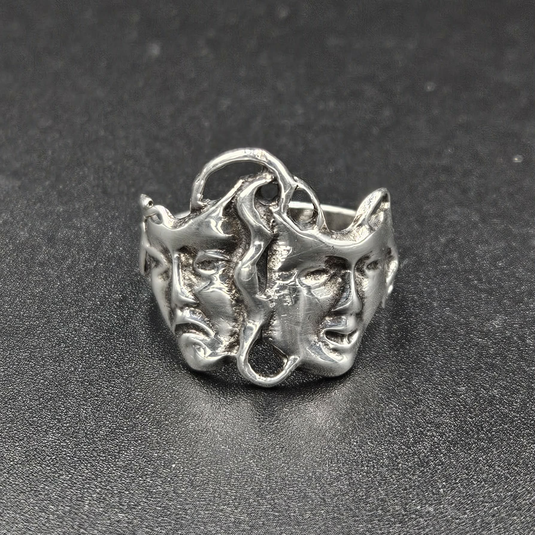 Silver Comedy And Tragedy Mask Ring