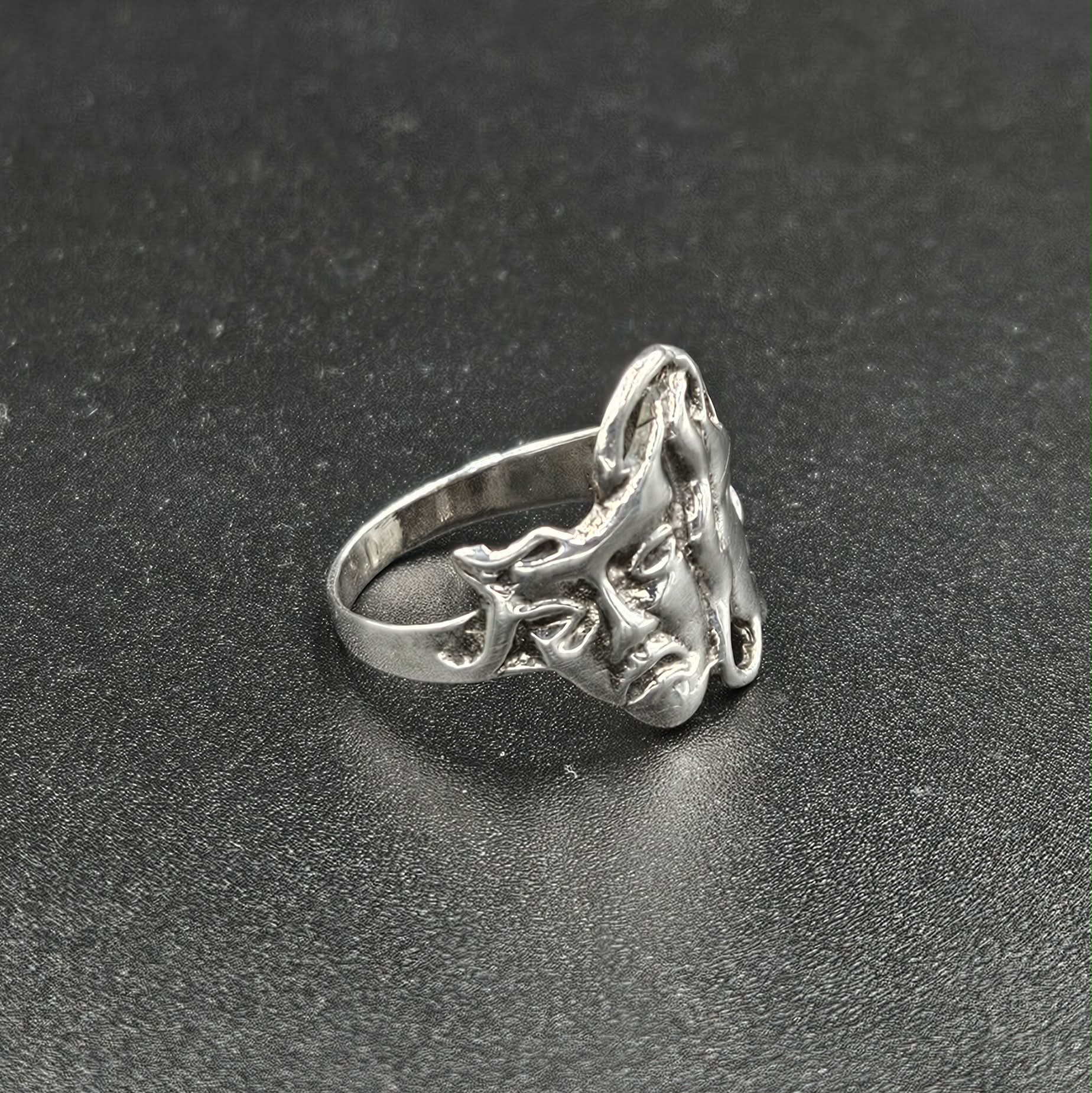 Silver Comedy And Tragedy Mask Ring
