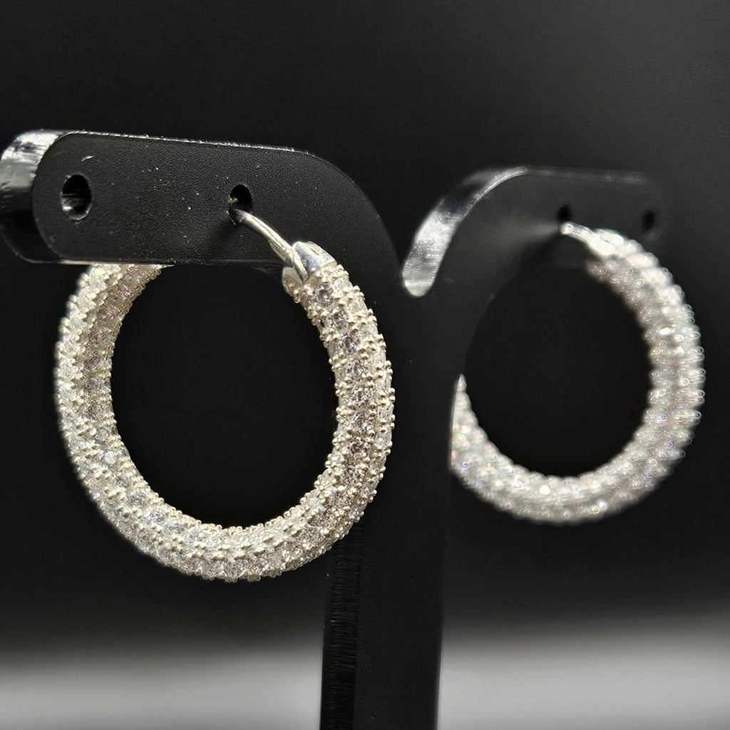 Brand New, Never Worn Cubic Zirconia Silver Hoop Earrings