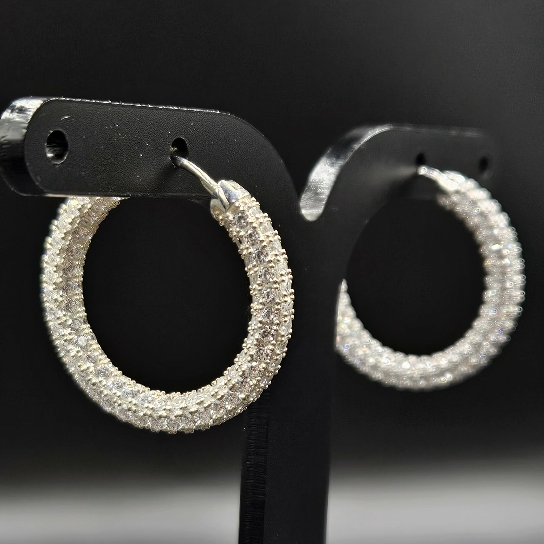 Brand New, Never Worn Cubic Zirconia Silver Hoop Earrings
