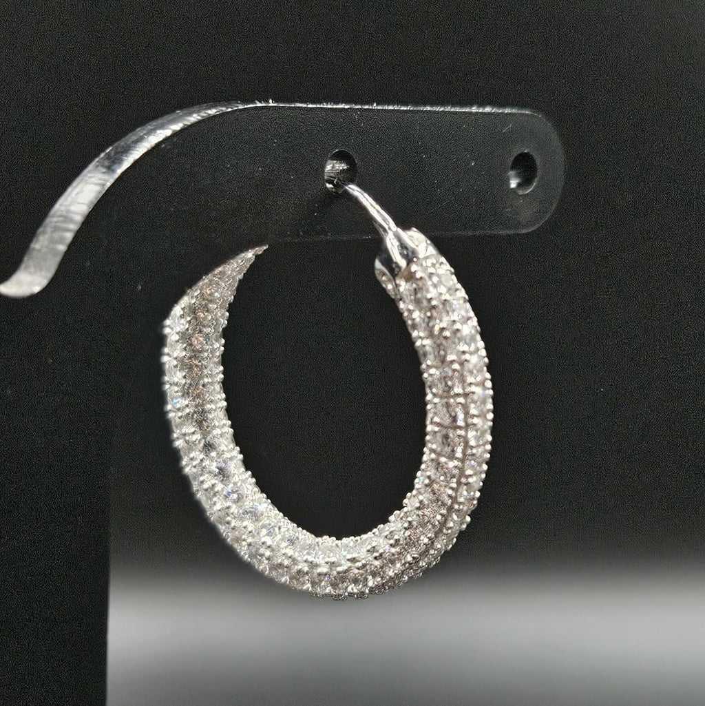 Brand New, Never Worn Cubic Zirconia Silver Hoop Earrings