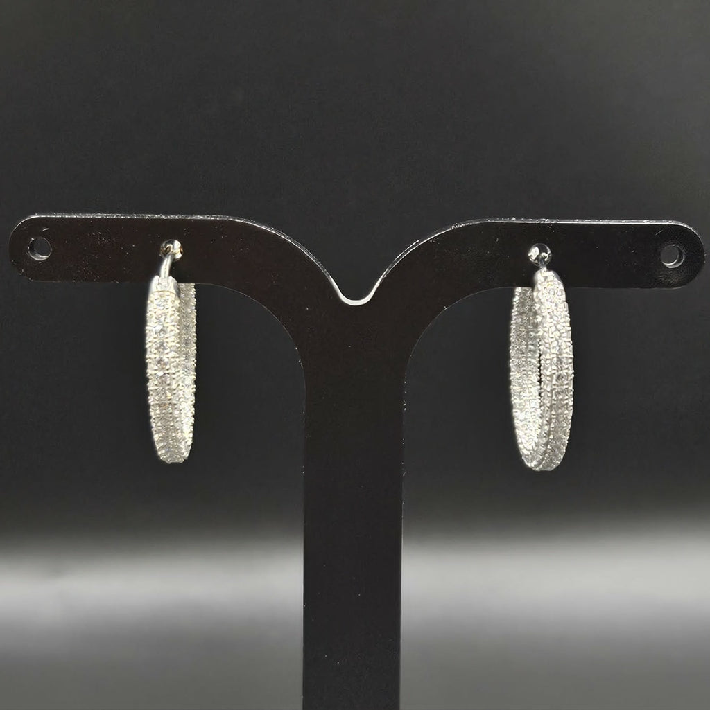 Brand New, Never Worn Cubic Zirconia Silver Hoop Earrings