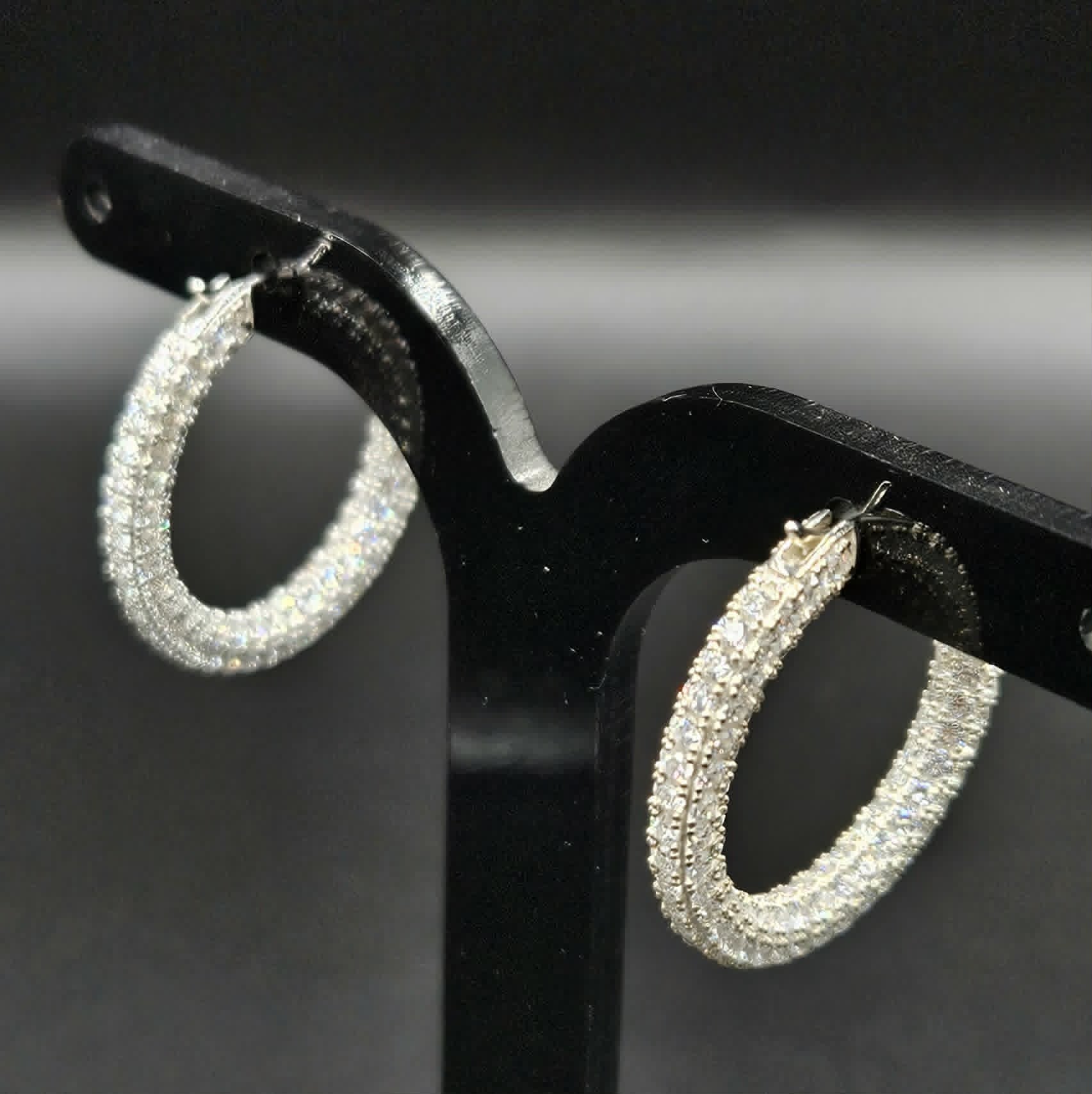 Brand New, Never Worn Cubic Zirconia Silver Hoop Earrings