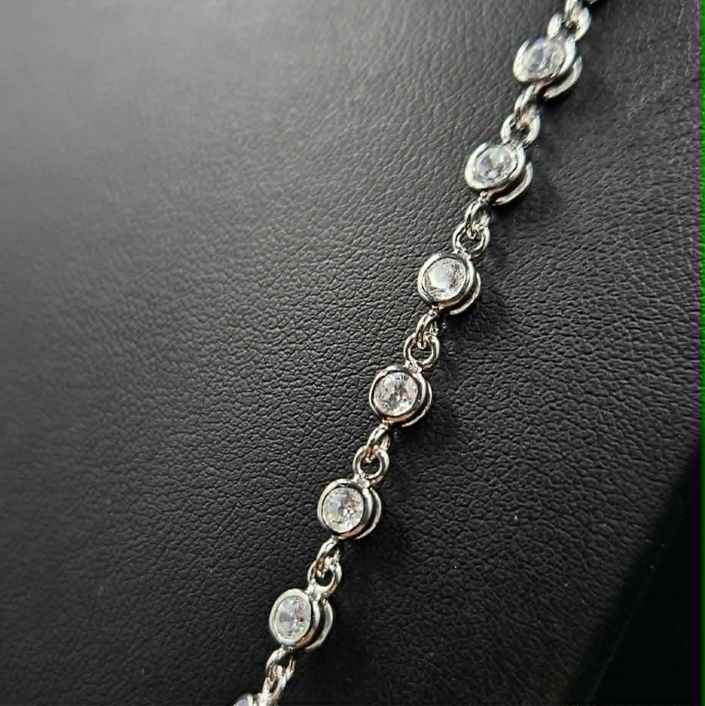 Brand New Sterling Silver Cubic Zirconia 118 Stone Necklace
