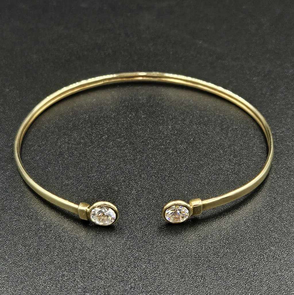 9ct Yellow Gold Open End Cubic Zirconia Bangle