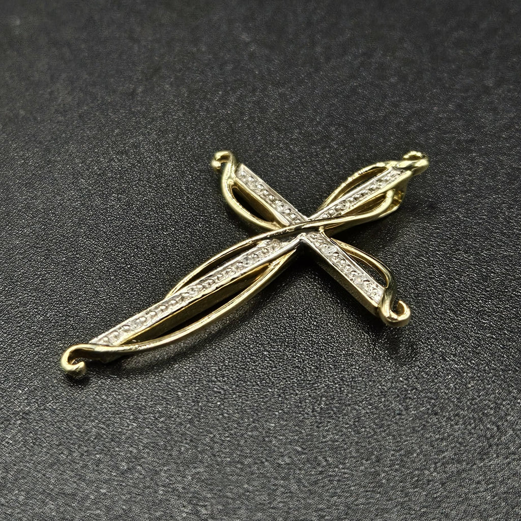 9ct Yellow Gold Diamond Twisted Cross Design