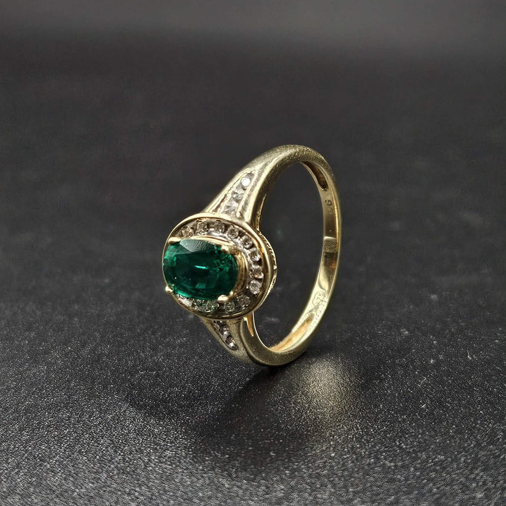 9ct Yellow Gold Emerald & Diamond Ring