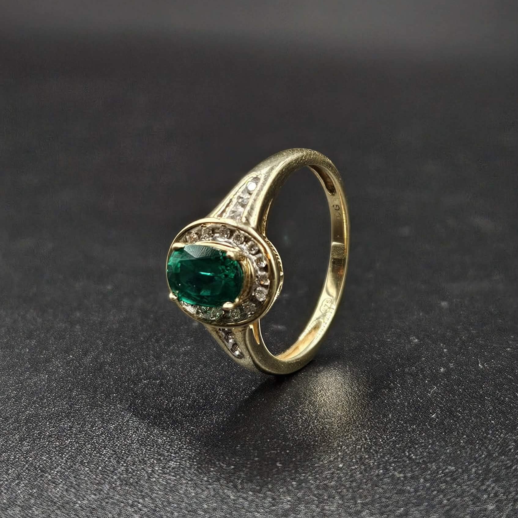9ct Yellow Gold Emerald & Diamond Ring