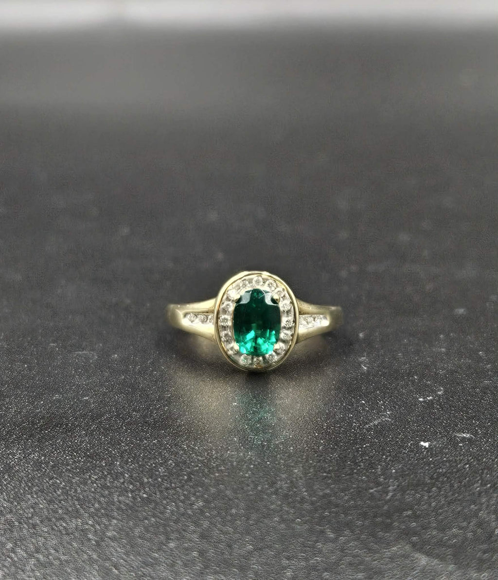 9ct Yellow Gold Emerald & Diamond Ring