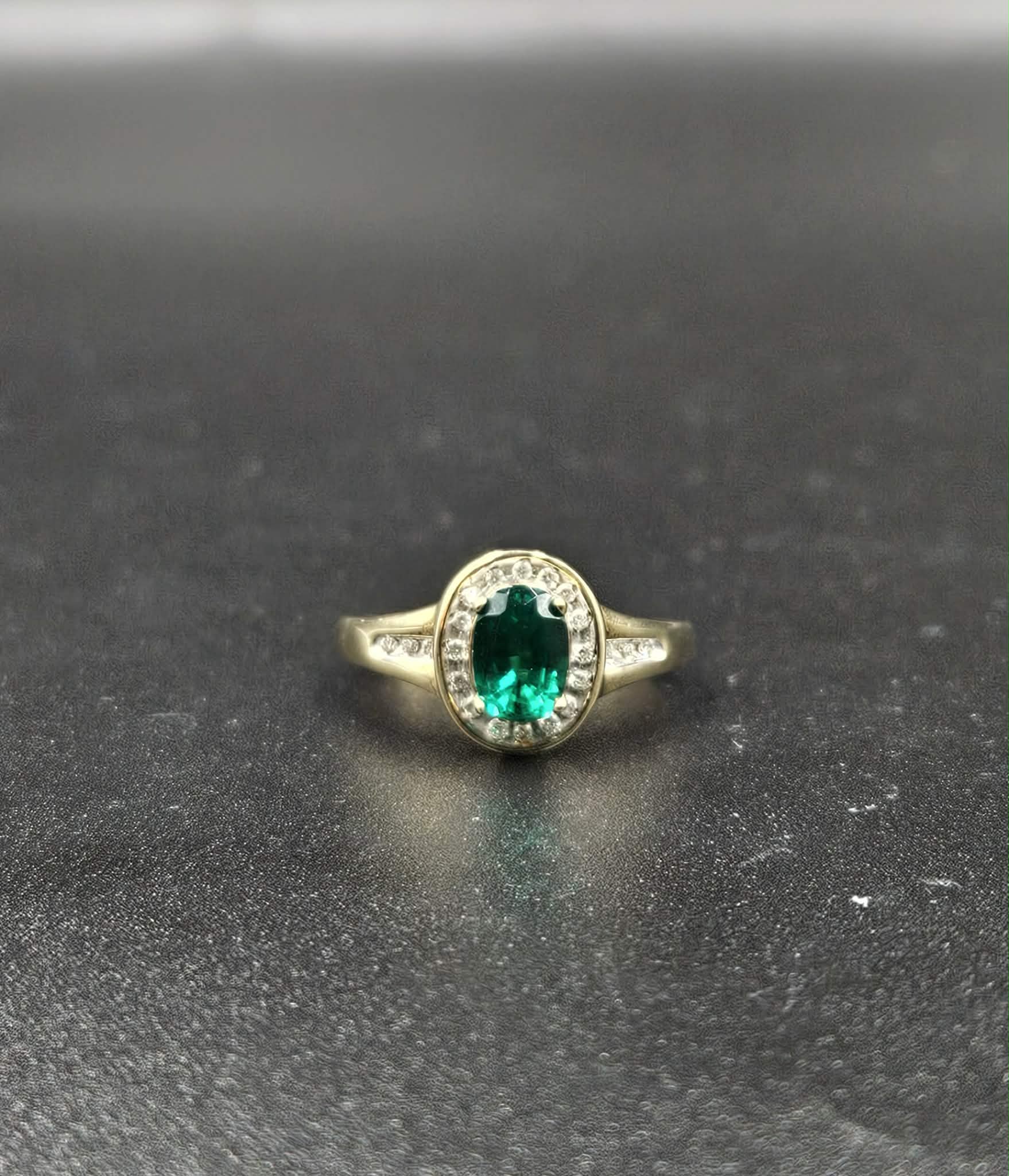 9ct Yellow Gold Emerald & Diamond Ring