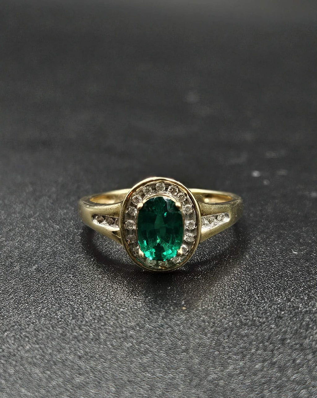 9ct Yellow Gold Emerald & Diamond Ring