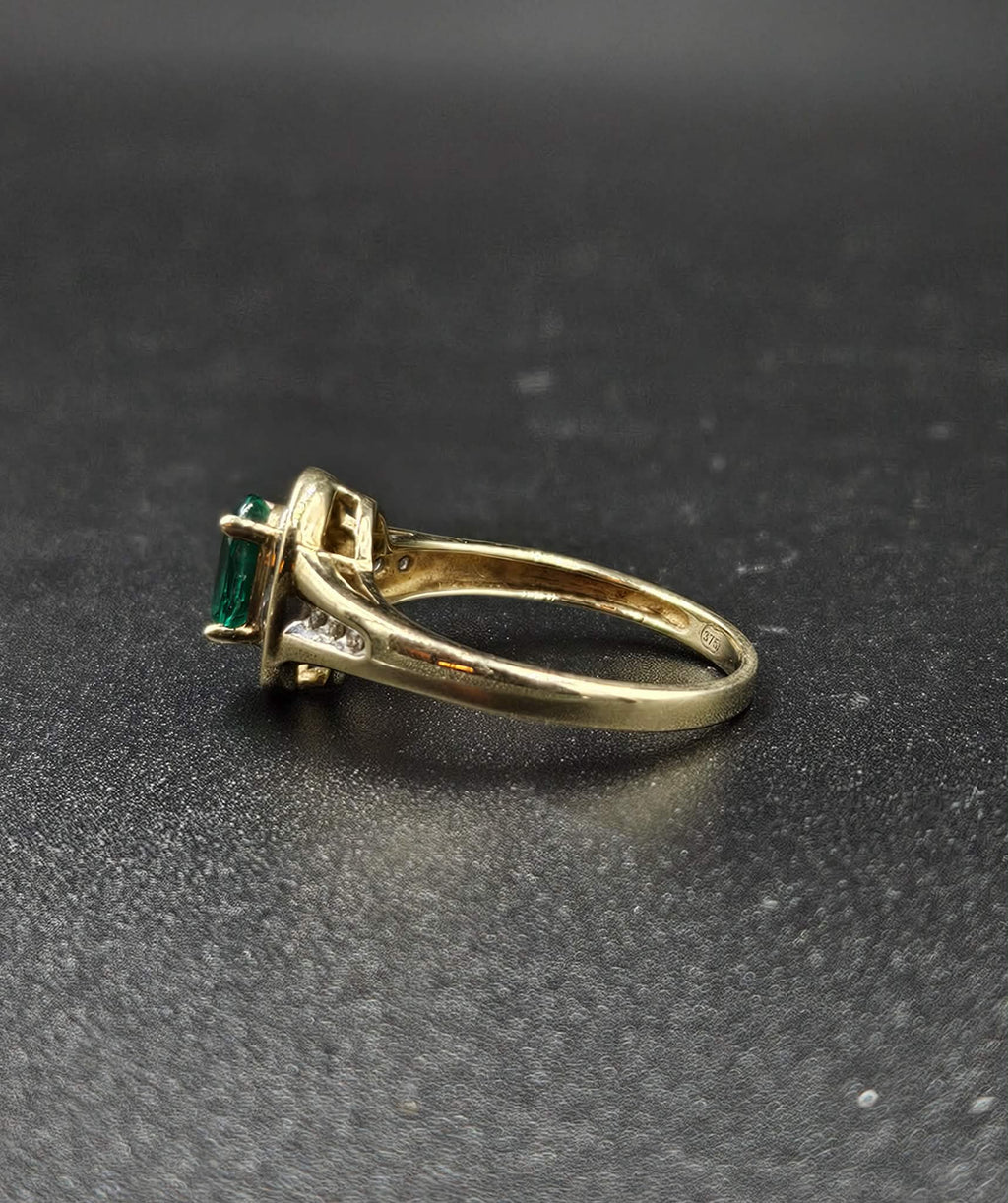 9ct Yellow Gold Emerald & Diamond Ring