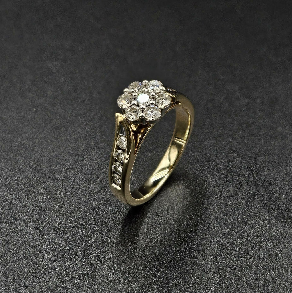 9ct Yellow Gold Diamond Floral Design Ring
