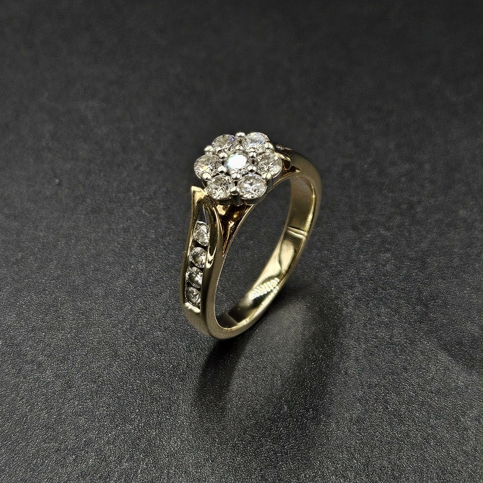 9ct Yellow Gold Diamond Floral Design Ring