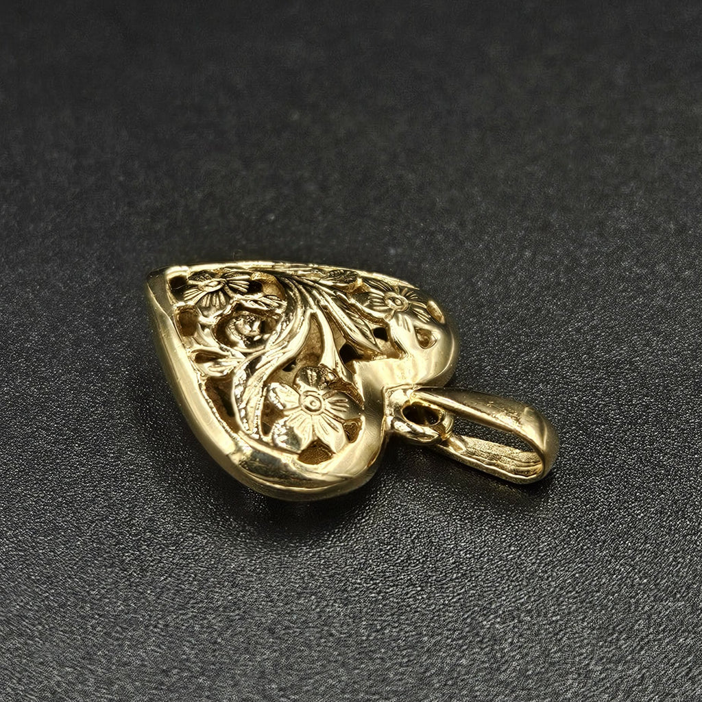 9ct Yellow Gold Floral Heart Pendant