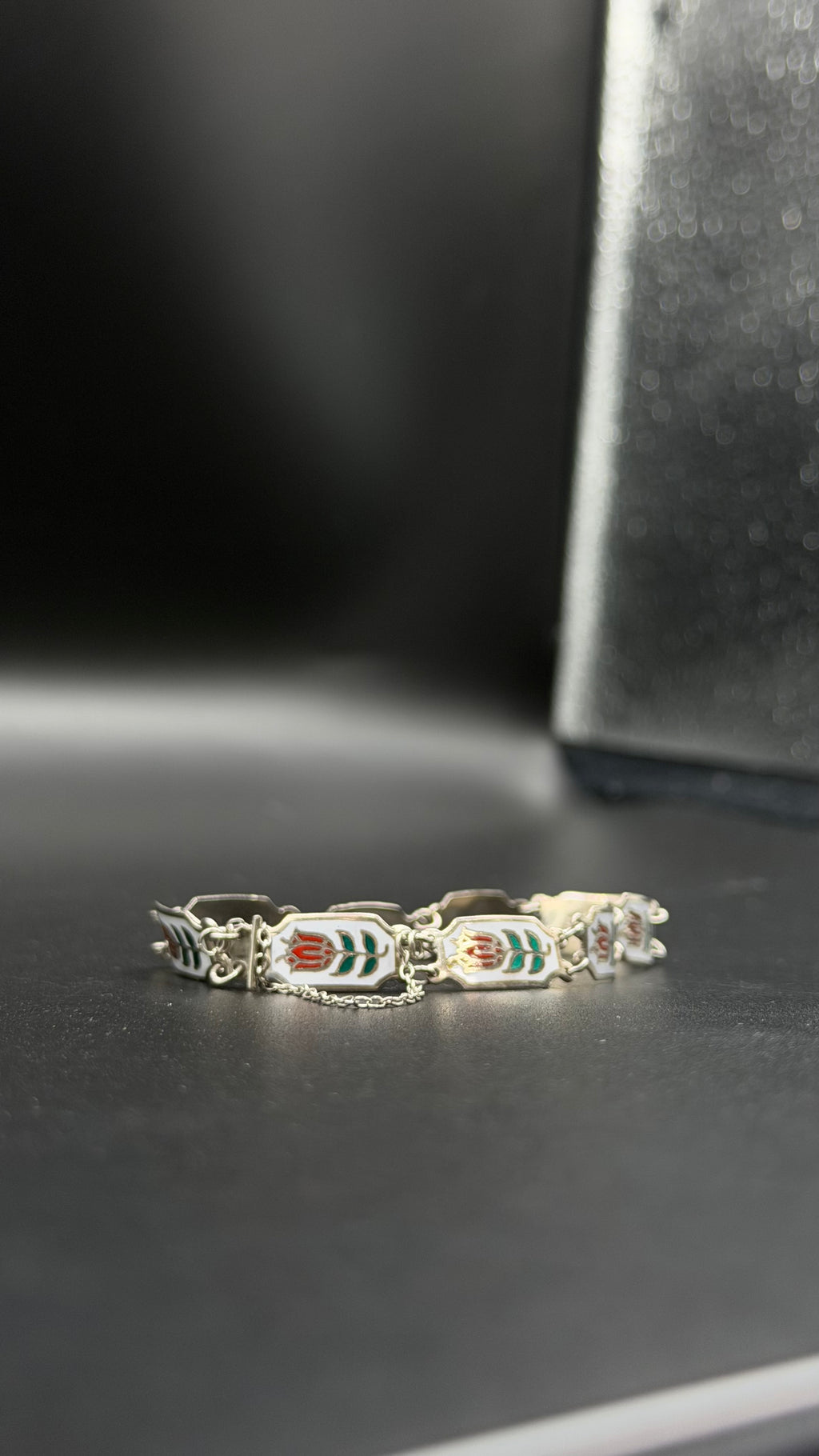 floral enamel link bracelet