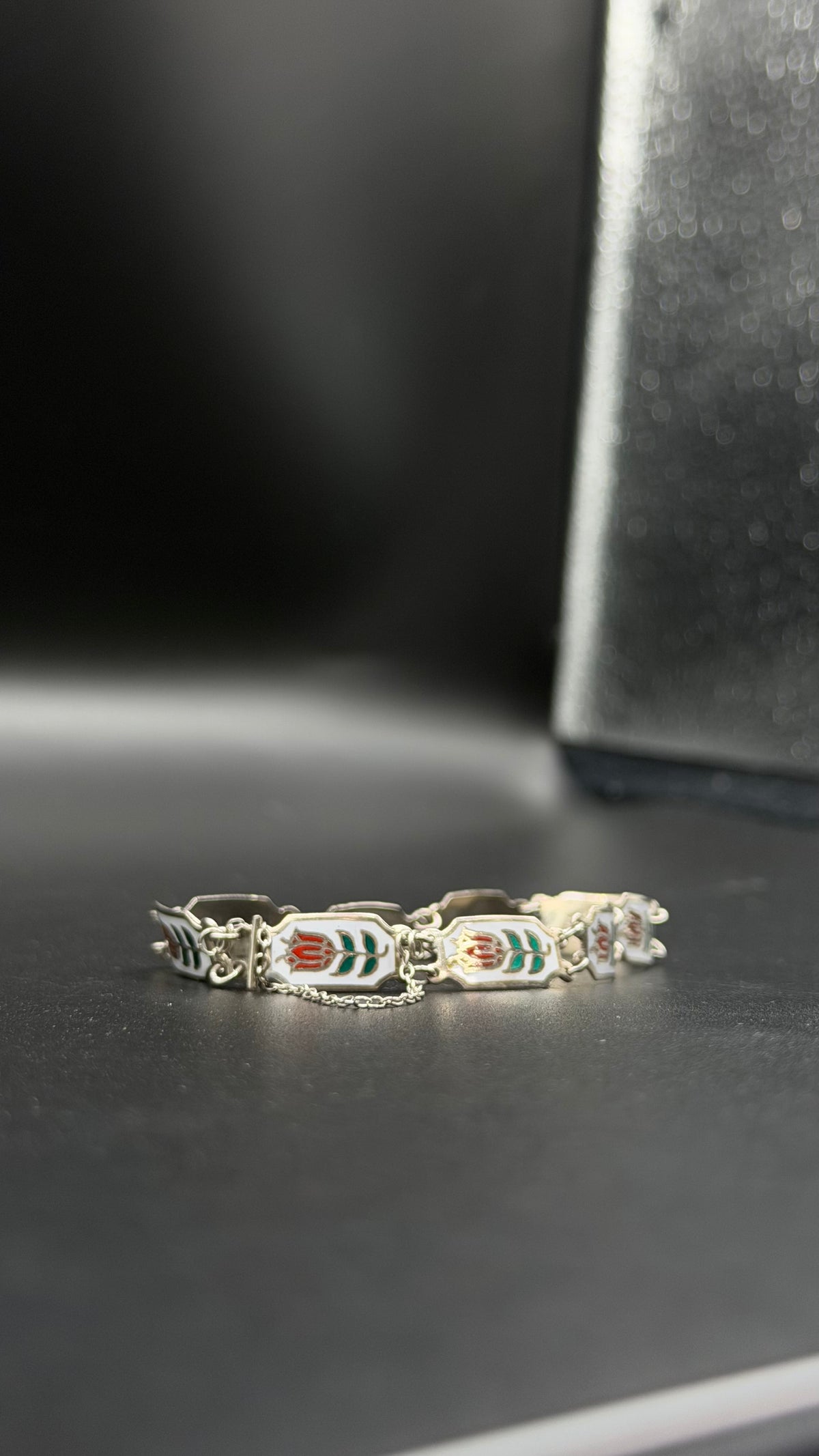 floral enamel link bracelet